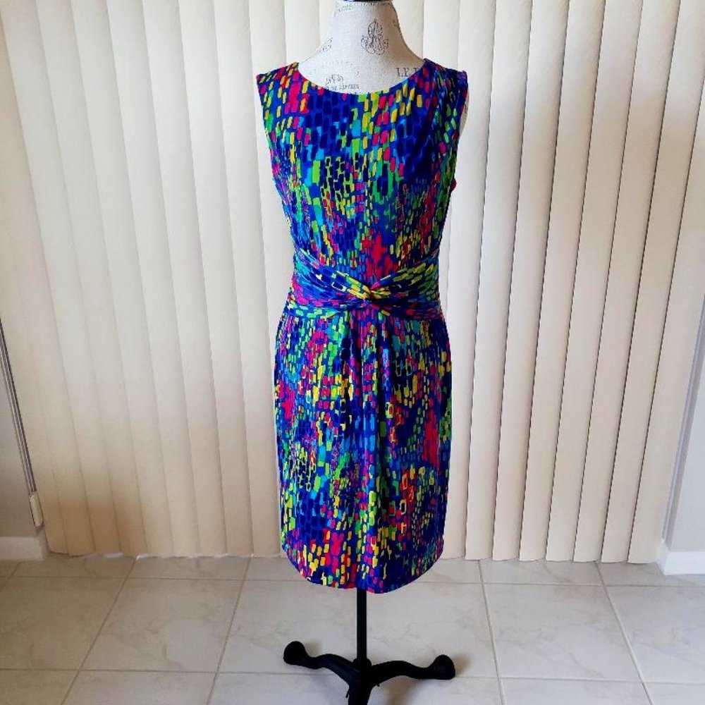 Ellen Tracey Blue Multicolored Dress, Size Medium
